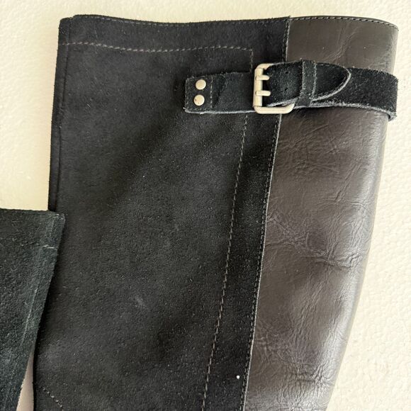 Size 9.5 - Ugg Cydnee Boots Black Leather Knee High Buckle Sheepskin Shearling - Picture 4 of 9